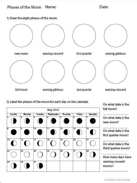 Printable Moon Phases Worksheet