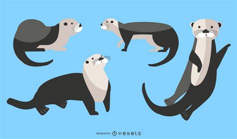 Flat Sea Otter Illustration Set Vector Download