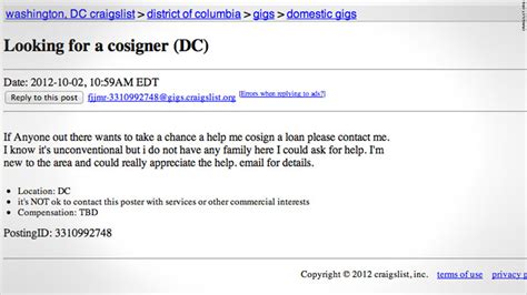 Desperately Seeking Co Signers On Craigslist