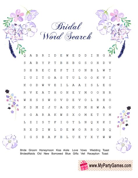 Free Printable Wedding Word Search Game