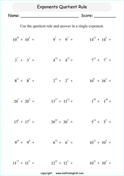 Rules Of Exponents Worksheet Pdf