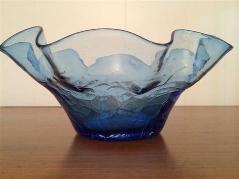 Vintage Cobalt Blue Blenko Ruffled Bowl