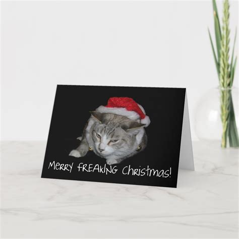 Merry Freaking Christmas Fat Cat Christmas Card Zazzle