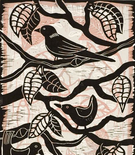 Birds On A Branch A Color Linocut By Mariann Johansen Ellis Linocut