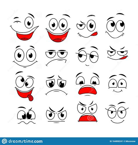 Cartoon Expressions Cute Face Elements Eyes And Mouths With Happy Sad