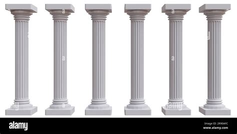 Six Marble Pillars Columns Ancient Greek Isolated On White Background