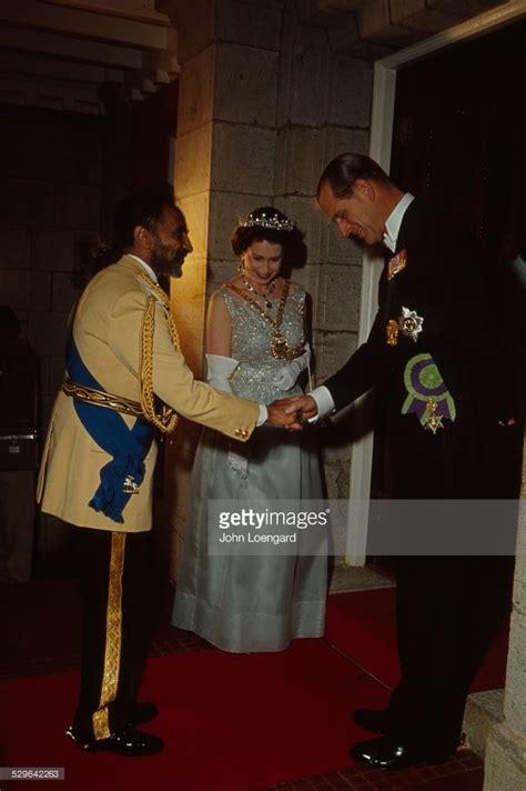 Emperor Haile Selassie Shaking Hands With Prince Philip While Queen