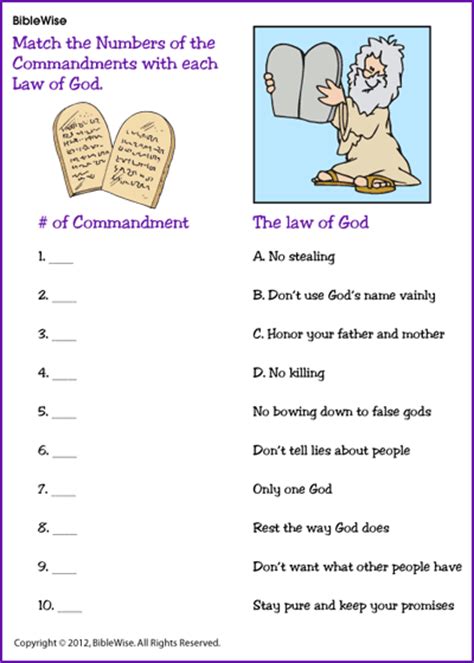 Print out the ten commandments and glue them to the tablet shapes. Match Commandment with the Right Number - Kids Korner ...