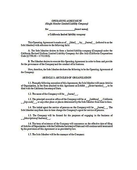 llc operating agreement template