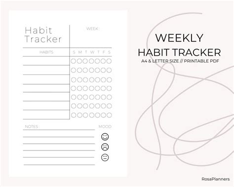 Simple Habit Tracker Printable Weekly Goal Tracker A4 A5 Etsy