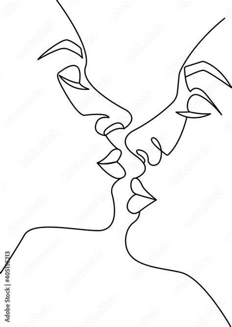 Minimalist Silhouette Of Two People Kissing Black And White
