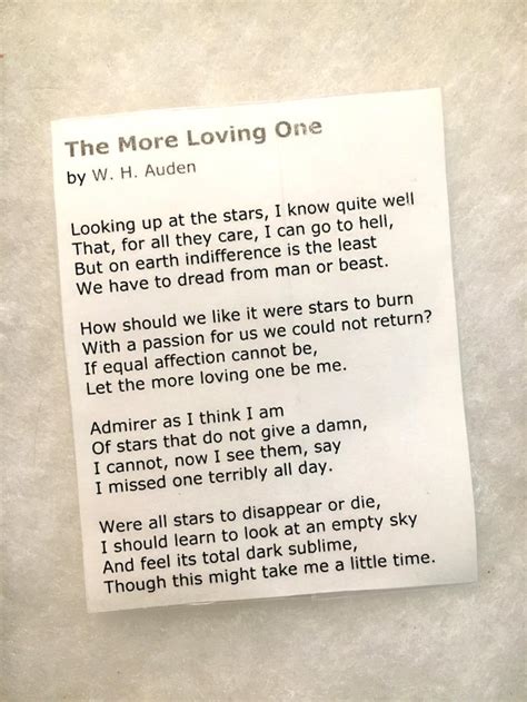 Poem “the More Loving One” By Wh Auden Halfbakedhoneybuns
