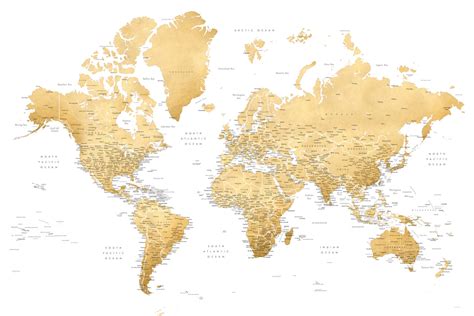 Wallpaper Mural Detailed World Map With Cities In Gold And 48 Off