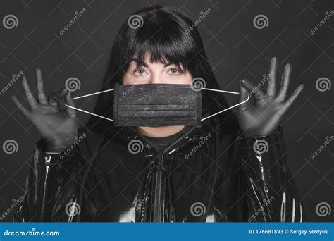 Female Wearing Protection Face Mask Against Coronavirus Banner