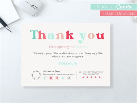 Digital Thank You Cards Business Thank You Card Download Etsy