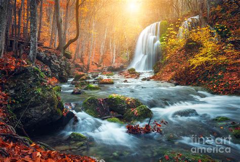 Beautiful Waterfall At Mountain River Photograph By Denis Belitsky