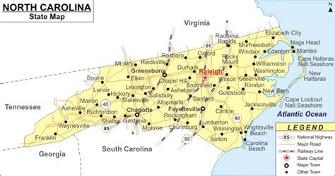 North Carolina Map Nc Map Map Of North Carolina State With Cities