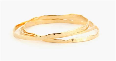 Set Of Three Gold Bangles 14k Solid Gold Bracelet Women Etsy