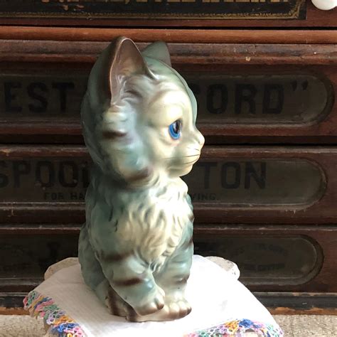 Sweet Large 7 Tall Vintage Ceramic Gray Tabby Cat Figurine Etsy
