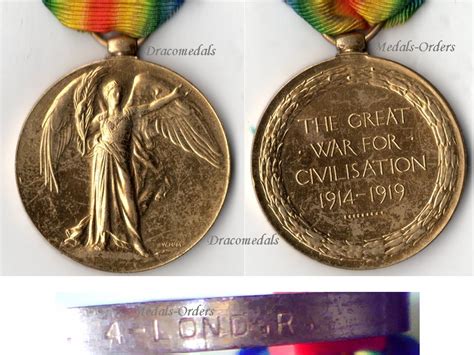 Britain Wwi Victory Interallied Military Medal 4th Battalion London