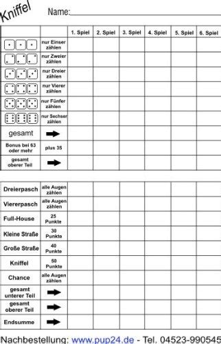 Kniffelblock pdf a4 select up to 20 pdf files and images from your computer or drag them to the drop area. Kniffelblock DIN A5 50 Blatt hergestellt von P&P24 ...