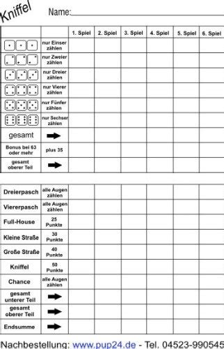 Kniffelblock Vorlage Zum Ausdrucken