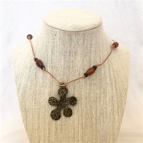 Leather Beaded Necklace Etsy