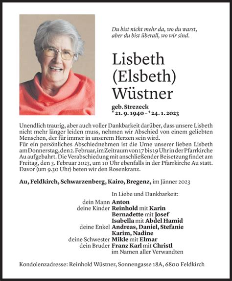 Todesanzeigen Von Lisbeth Scheuermaier Todesanzeigen Vorarlberger My