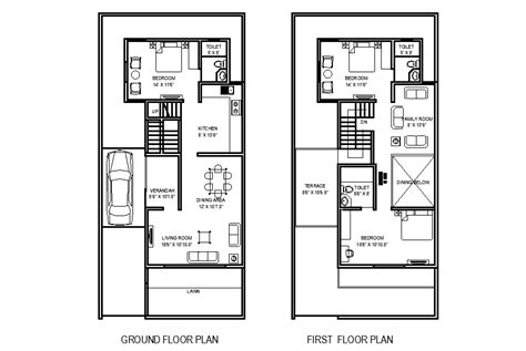 X Row House Plan Is Given In This Autocad Drawing File Download