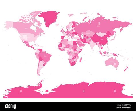 mapa del mundo en cuatro tonos de rosa sobre fondo blanco mapa político de alto nivel de