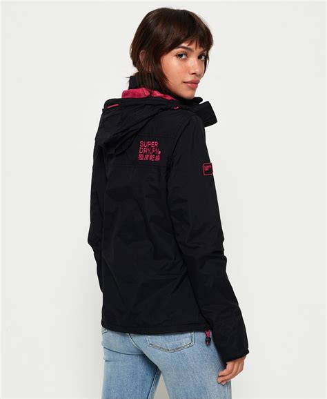 Womens Tech Hooded Pop Zip Sd Windcheater Jacket In Blackraspberry Superdry Uk