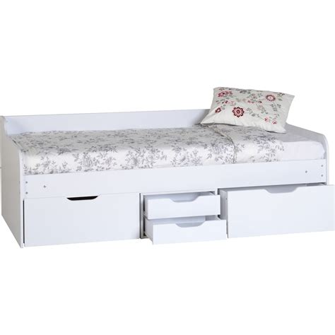 Single White Wooden Day Bed With Storage Drawers Dante Seconique