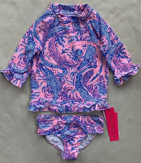 Lilly Pulitzer Girls Clara Rashguard Swim Suit Set Maybe Gator Nwt Size