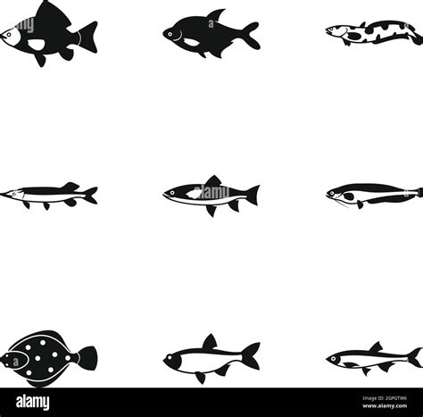 River Fish Icons Set Simple Style Stock Vector Image And Art Alamy