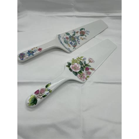 Andrea By Sadek Cake Server Ceramic Set Of Two With Floral Etsy