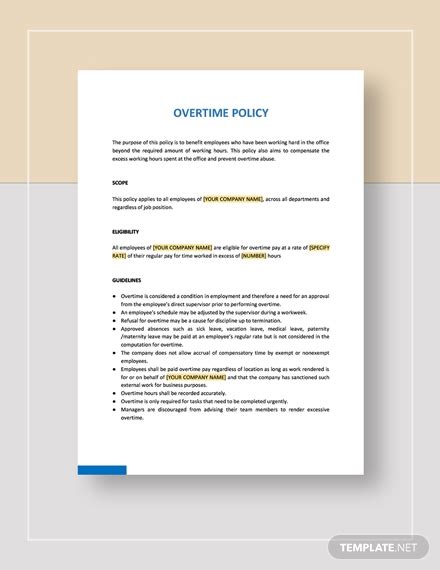 company overtime policy template word google docs