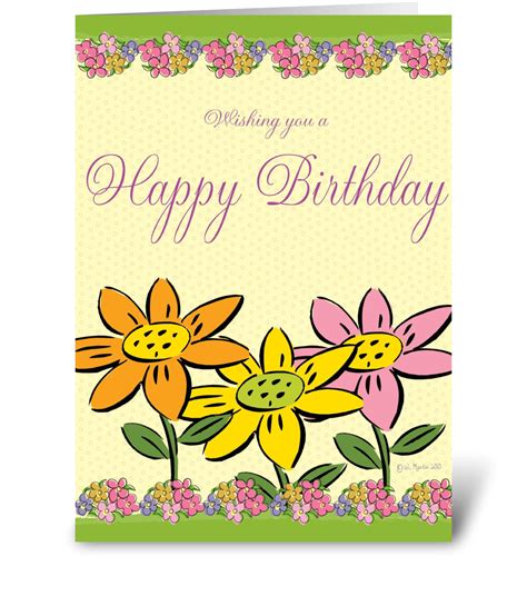 Three Flowers Birthday Card Send This Greeting Card Designed By Wim
