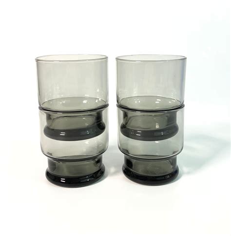 Vintage Retro Smoky Grey Ombre Stackable Drinking Glasses Tumblers Set Of 4 Lowball