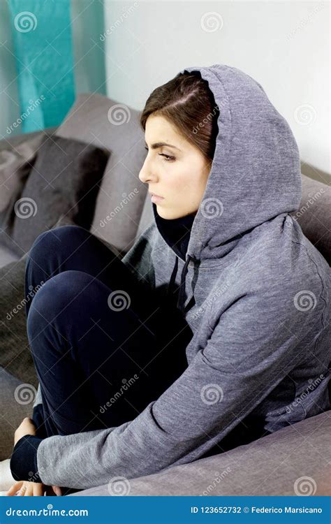 Woman Thinking Feeling Alone At Home Stock Photo Image Of Girl Alone