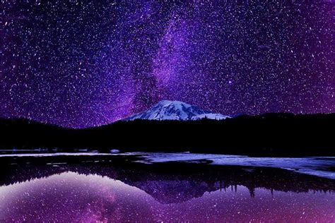 The Milky Way Above Mt Rainier Wa Purple Mountain Majesty Starry