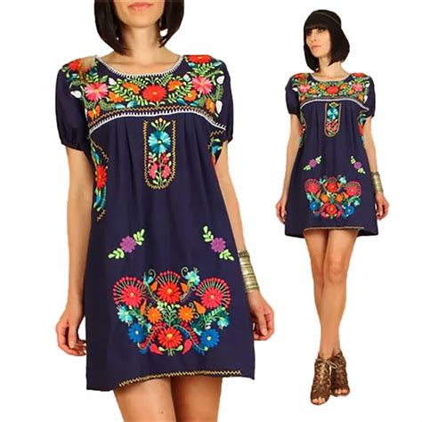 summer latest mexican embroidered dress women ethnic blouse vintage clothing high quality buy