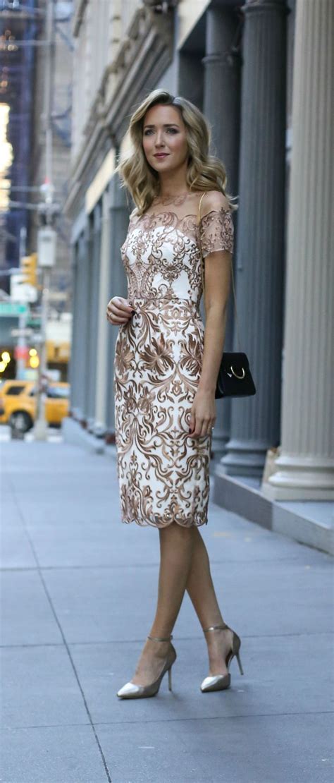 Rehearsal Dinner Dress For The Bride Rose Gold And White Lace Sheath