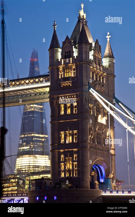 Tower Bridge And The Shard At Night London England Stock Photo Alamy