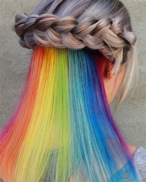 Versteckte Regenbogen Haare Hidden Rainbow Trend Styling Idee Hidden