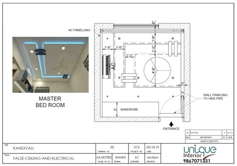 Bedroom House Plan With False Ceiling Electrical Layout Autocad File