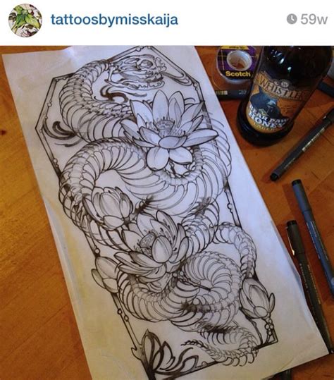 Beautiful Snake Skeleton Flower Tattoo Design Black Ink Tattoos Dope