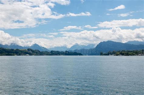 Panorama Of Lucerne Lake And Mountains Scene In Lucerne Switzerland