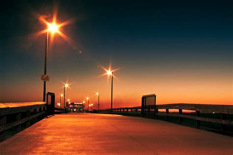 Wallpaper Street Light Sunset Sea Night Water Reflection Sky