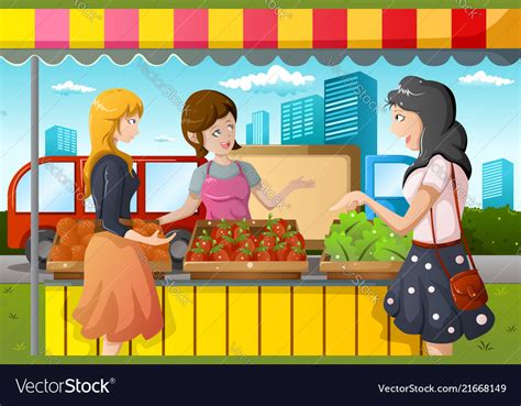 People Shopping In Farmers Market Royalty Free Vector Image