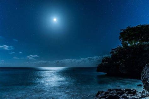 Landscape Nature Caribbean Sea Starry Night Moon Moonlight